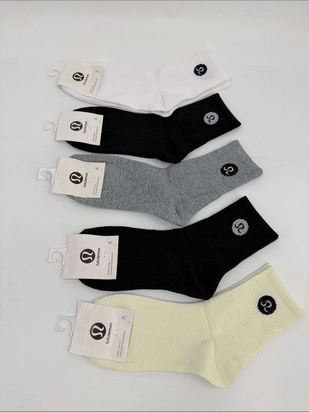 lululemon athletica Crew Socks Pack - White, Black, Gray, Cream 5 Pairs